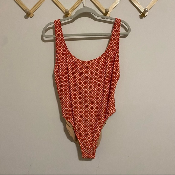 J. Crew Red Patterned One Piece Swimsuit size 16 - Picture 1 of 8